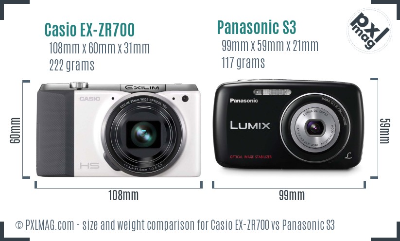 Casio EX-ZR700 vs Panasonic S3 size comparison Casio EX-ZR700 vs Panasonic S3 size comparison