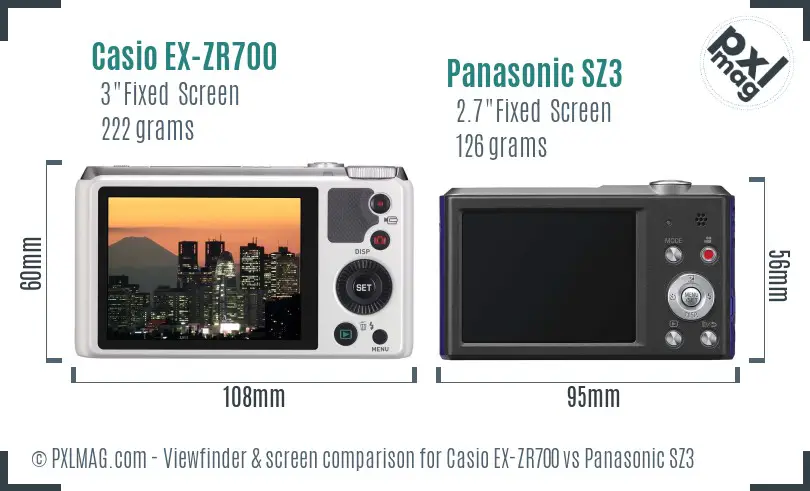 Casio EX-ZR700 vs Panasonic SZ3 Screen and Viewfinder comparison