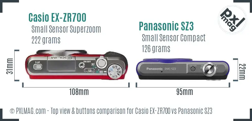 Casio EX-ZR700 vs Panasonic SZ3 top view buttons comparison