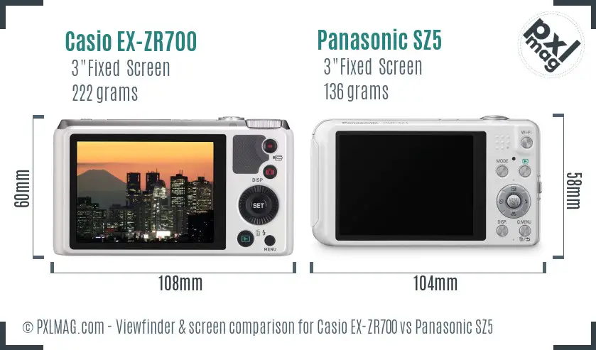 Casio EX-ZR700 vs Panasonic SZ5 Screen and Viewfinder comparison