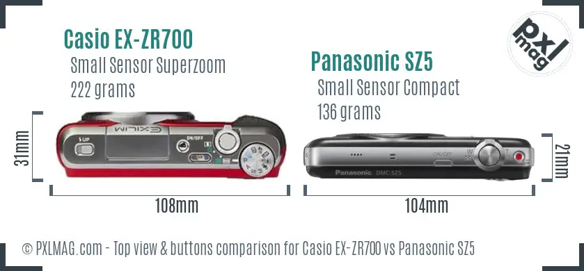 Casio EX-ZR700 vs Panasonic SZ5 top view buttons comparison