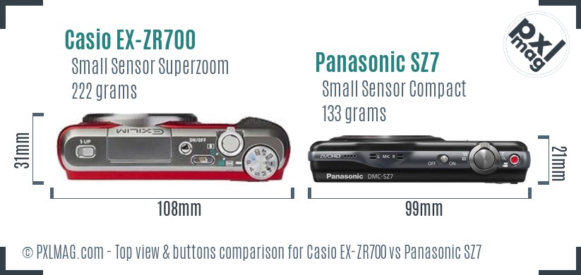 Casio EX-ZR700 vs Panasonic SZ7 top view buttons comparison