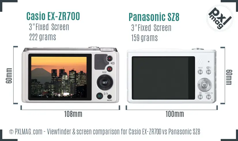 Casio EX-ZR700 vs Panasonic SZ8 Screen and Viewfinder comparison Casio EX-ZR700 vs Panasonic SZ8 Screen and Viewfinder comparison