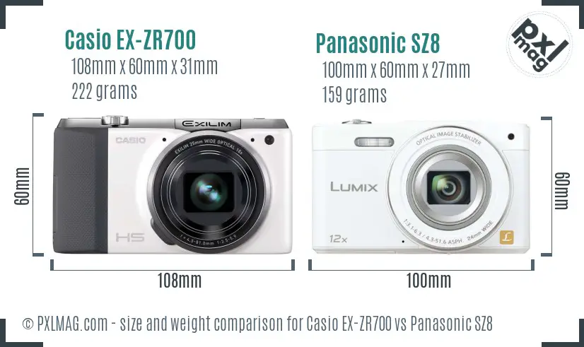 Casio EX-ZR700 vs Panasonic SZ8 size comparison Casio EX-ZR700 vs Panasonic SZ8 size comparison