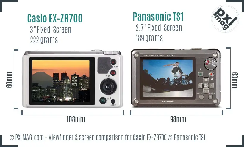 Casio EX-ZR700 vs Panasonic TS1 Screen and Viewfinder comparison