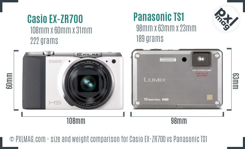 Casio EX-ZR700 vs Panasonic TS1 size comparison