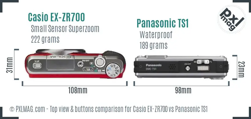 Casio EX-ZR700 vs Panasonic TS1 top view buttons comparison