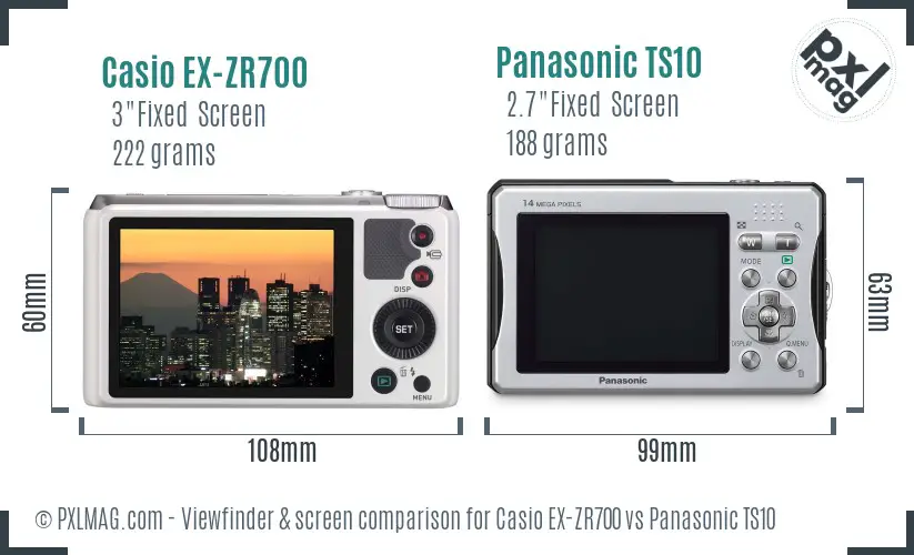 Casio EX-ZR700 vs Panasonic TS10 Screen and Viewfinder comparison