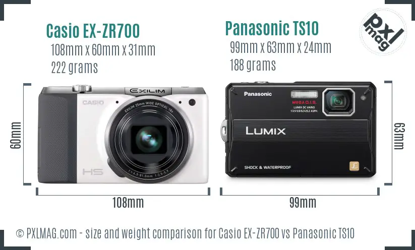 Casio EX-ZR700 vs Panasonic TS10 size comparison