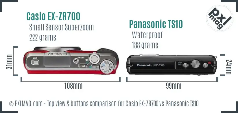 Casio EX-ZR700 vs Panasonic TS10 top view buttons comparison