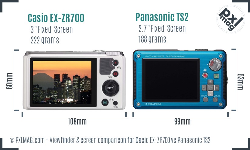 Casio EX-ZR700 vs Panasonic TS2 Screen and Viewfinder comparison