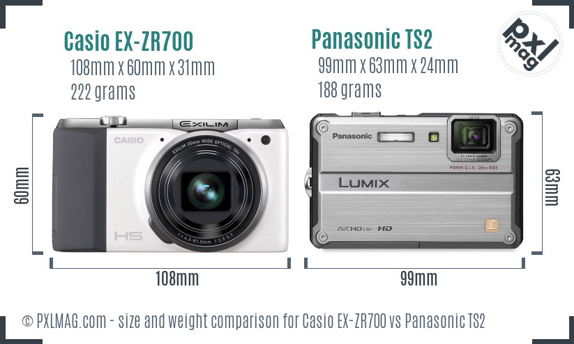 Casio EX-ZR700 vs Panasonic TS2 size comparison