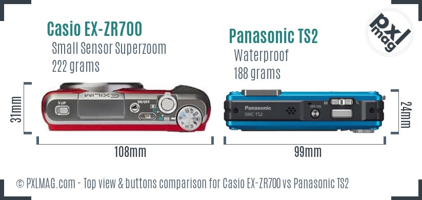 Casio EX-ZR700 vs Panasonic TS2 top view buttons comparison