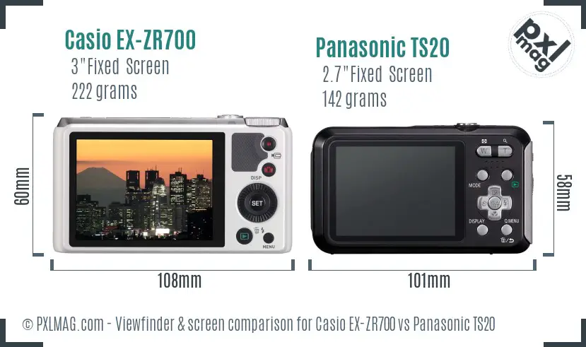 Casio EX-ZR700 vs Panasonic TS20 Screen and Viewfinder comparison