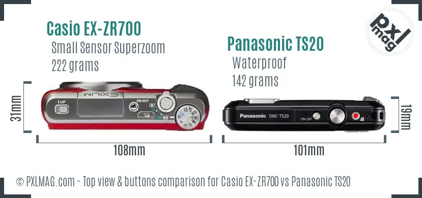 Casio EX-ZR700 vs Panasonic TS20 top view buttons comparison