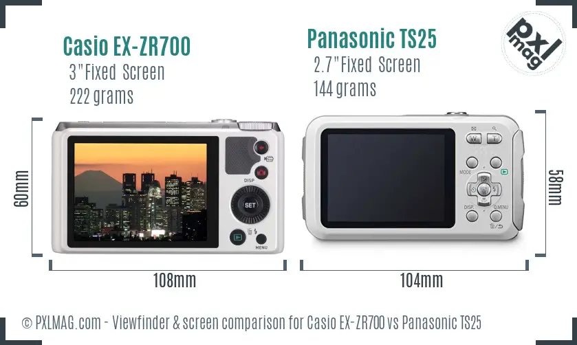 Casio EX-ZR700 vs Panasonic TS25 Screen and Viewfinder comparison