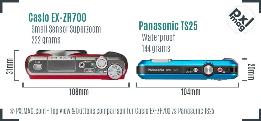 Casio EX-ZR700 vs Panasonic TS25 top view buttons comparison