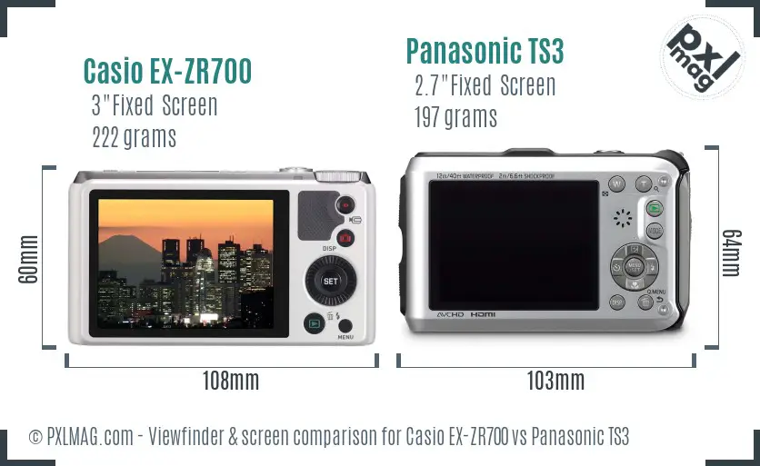 Casio EX-ZR700 vs Panasonic TS3 Screen and Viewfinder comparison