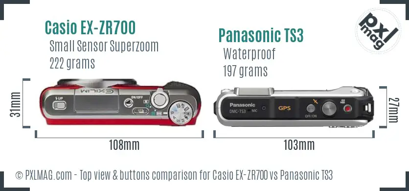 Casio EX-ZR700 vs Panasonic TS3 top view buttons comparison