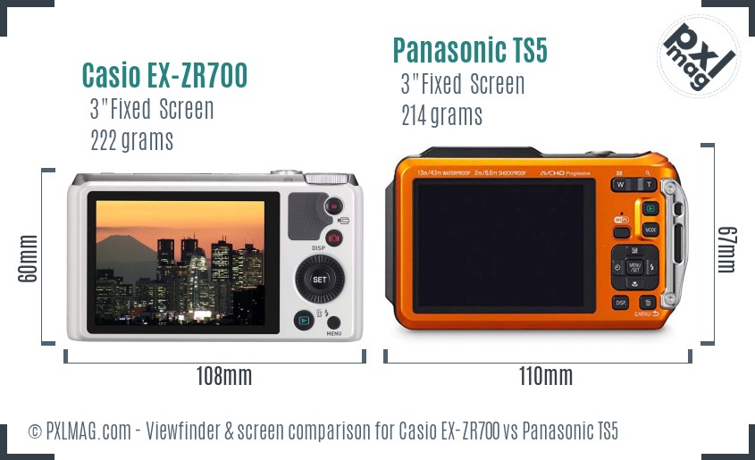 Casio EX-ZR700 vs Panasonic TS5 Screen and Viewfinder comparison
