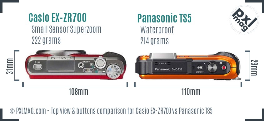 Casio EX-ZR700 vs Panasonic TS5 top view buttons comparison