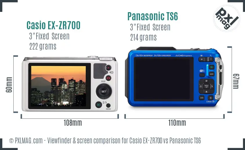 Casio EX-ZR700 vs Panasonic TS6 Screen and Viewfinder comparison