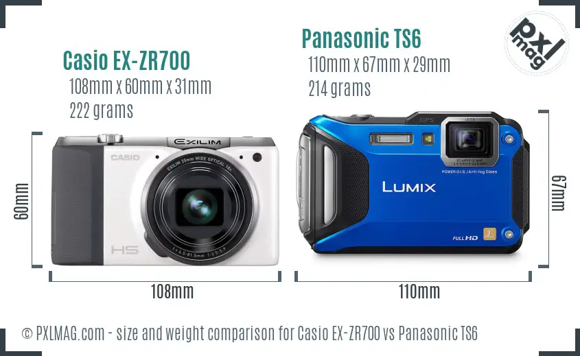 Casio EX-ZR700 vs Panasonic TS6 size comparison