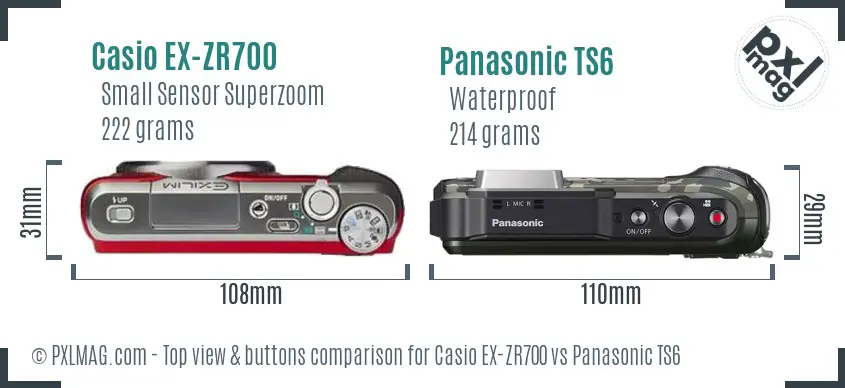 Casio EX-ZR700 vs Panasonic TS6 top view buttons comparison