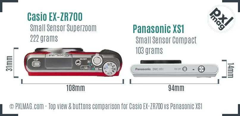 Casio EX-ZR700 vs Panasonic XS1 top view buttons comparison Casio EX-ZR700 vs Panasonic XS1 top view buttons comparison