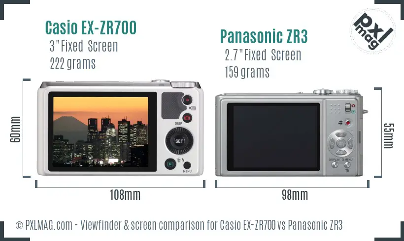 Casio EX-ZR700 vs Panasonic ZR3 Screen and Viewfinder comparison