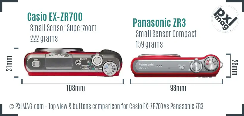 Casio EX-ZR700 vs Panasonic ZR3 top view buttons comparison