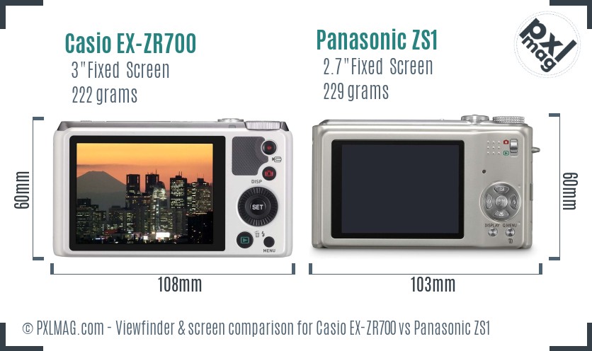 Casio EX-ZR700 vs Panasonic ZS1 Screen and Viewfinder comparison