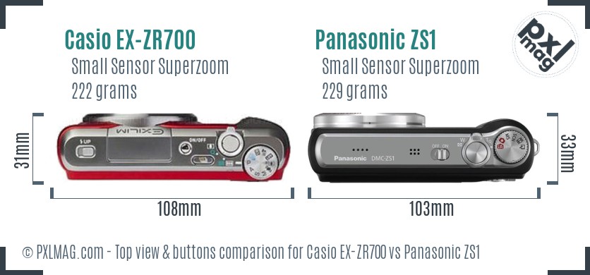 Casio EX-ZR700 vs Panasonic ZS1 top view buttons comparison
