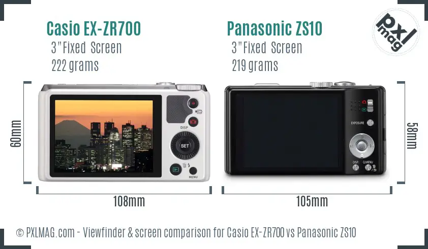 Casio EX-ZR700 vs Panasonic ZS10 Screen and Viewfinder comparison