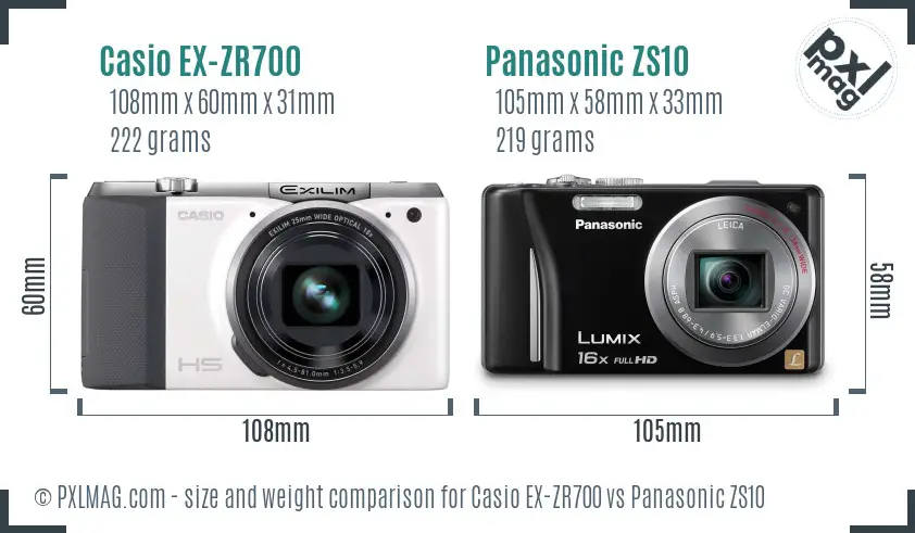 Casio EX-ZR700 vs Panasonic ZS10 size comparison