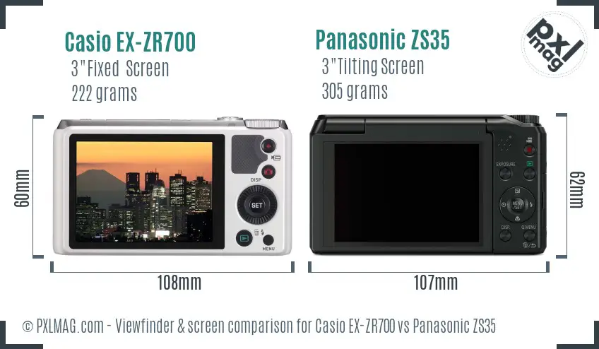 Casio EX-ZR700 vs Panasonic ZS35 Screen and Viewfinder comparison Casio EX-ZR700 vs Panasonic ZS35 Screen and Viewfinder comparison