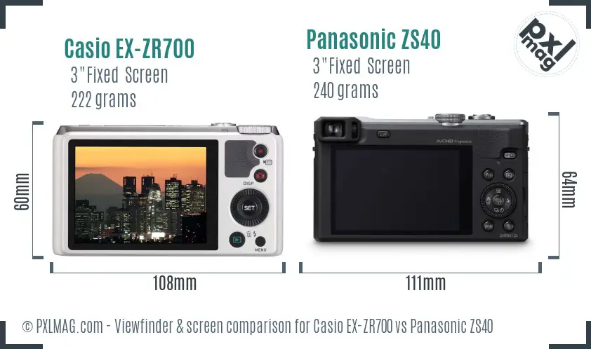 Casio EX-ZR700 vs Panasonic ZS40 Screen and Viewfinder comparison