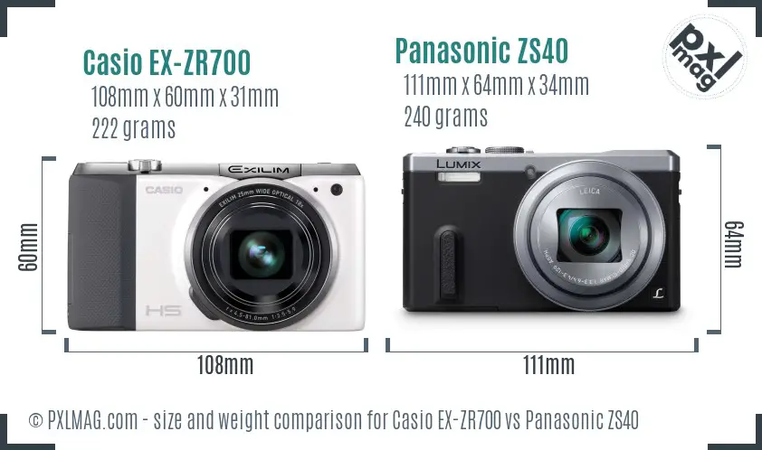 Casio EX-ZR700 vs Panasonic ZS40 size comparison