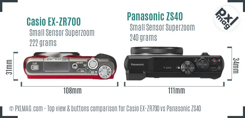 Casio EX-ZR700 vs Panasonic ZS40 top view buttons comparison