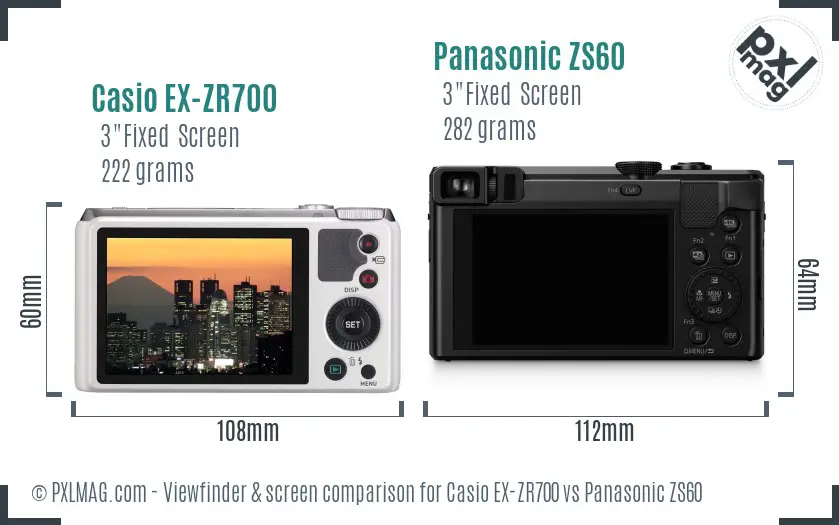 Casio EX-ZR700 vs Panasonic ZS60 Screen and Viewfinder comparison