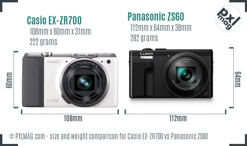 Casio EX-ZR700 vs Panasonic ZS60 size comparison