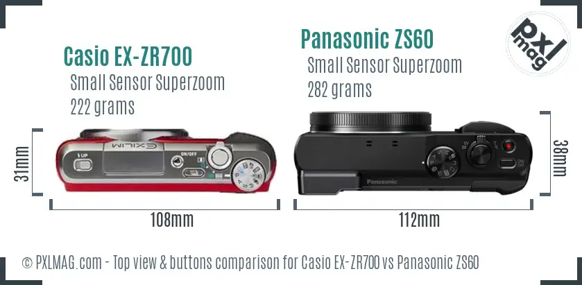 Casio EX-ZR700 vs Panasonic ZS60 top view buttons comparison