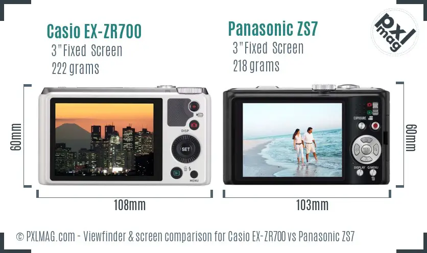 Casio EX-ZR700 vs Panasonic ZS7 Screen and Viewfinder comparison