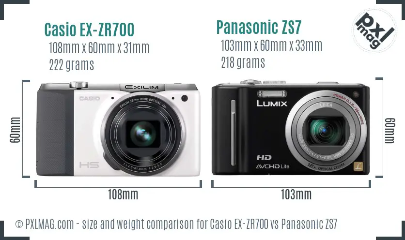 Casio EX-ZR700 vs Panasonic ZS7 size comparison