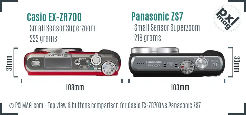 Casio EX-ZR700 vs Panasonic ZS7 top view buttons comparison