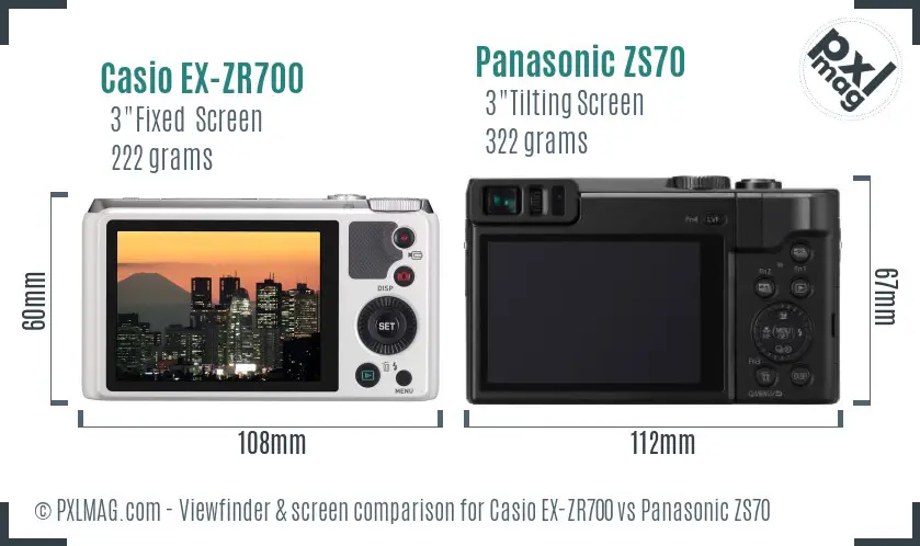 Casio EX-ZR700 vs Panasonic ZS70 Screen and Viewfinder comparison