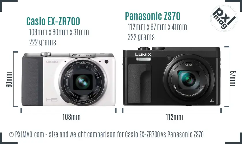 Casio EX-ZR700 vs Panasonic ZS70 size comparison