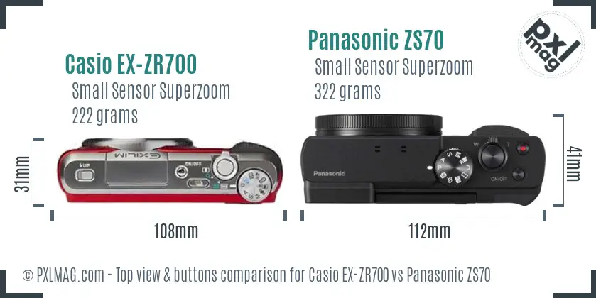 Casio EX-ZR700 vs Panasonic ZS70 top view buttons comparison