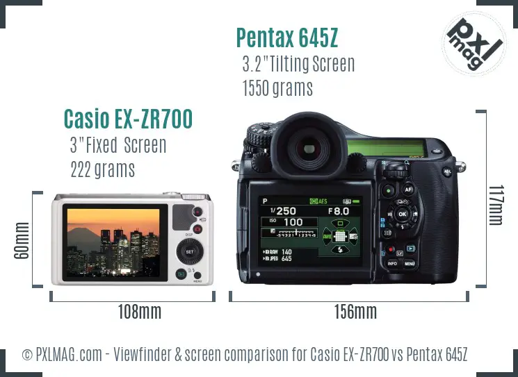 Casio EX-ZR700 vs Pentax 645Z Screen and Viewfinder comparison