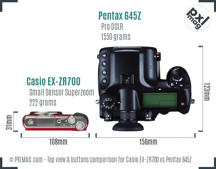 Casio EX-ZR700 vs Pentax 645Z top view buttons comparison
